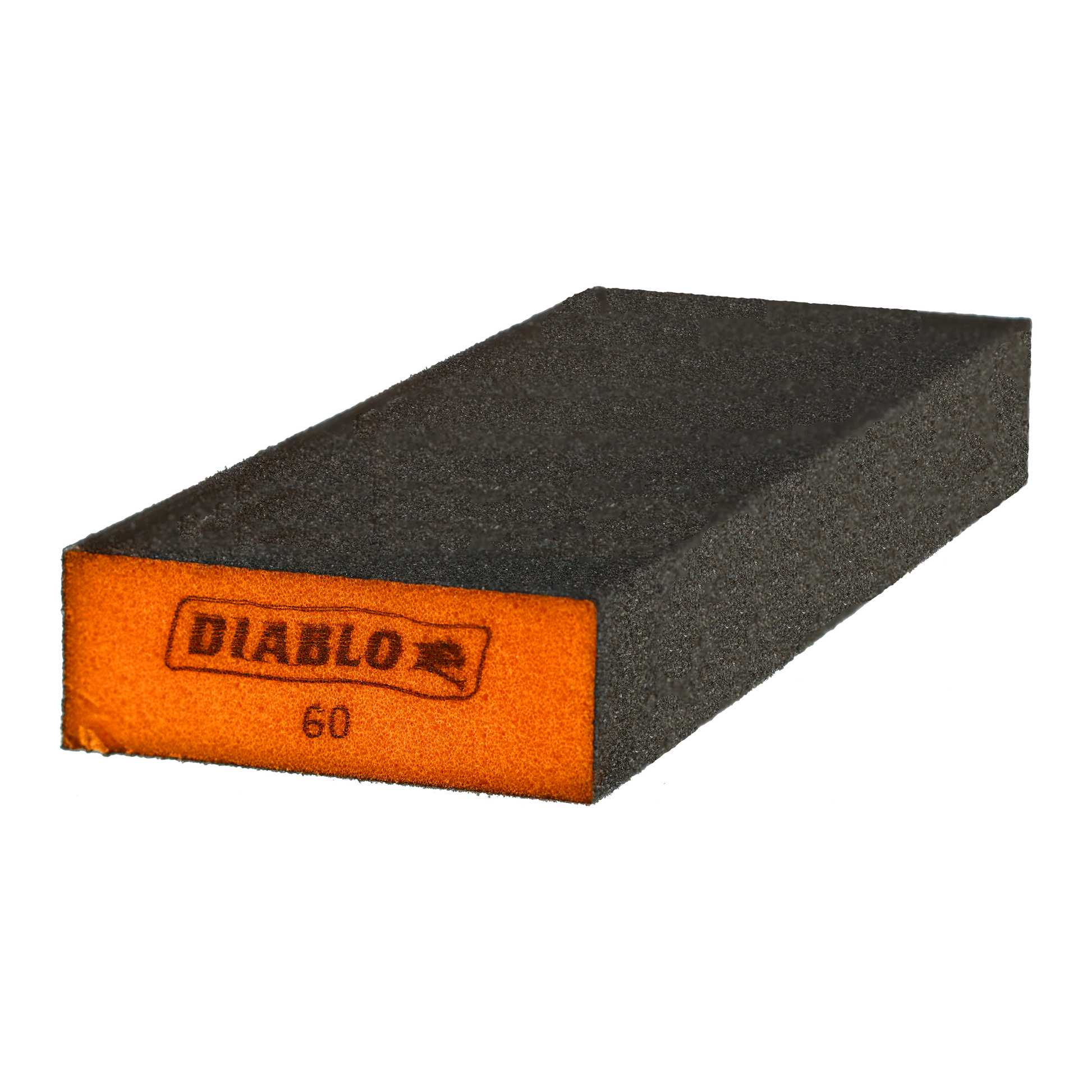 Dark gray rectangular sanding sponge with orange end labeled "DIABLO 60".