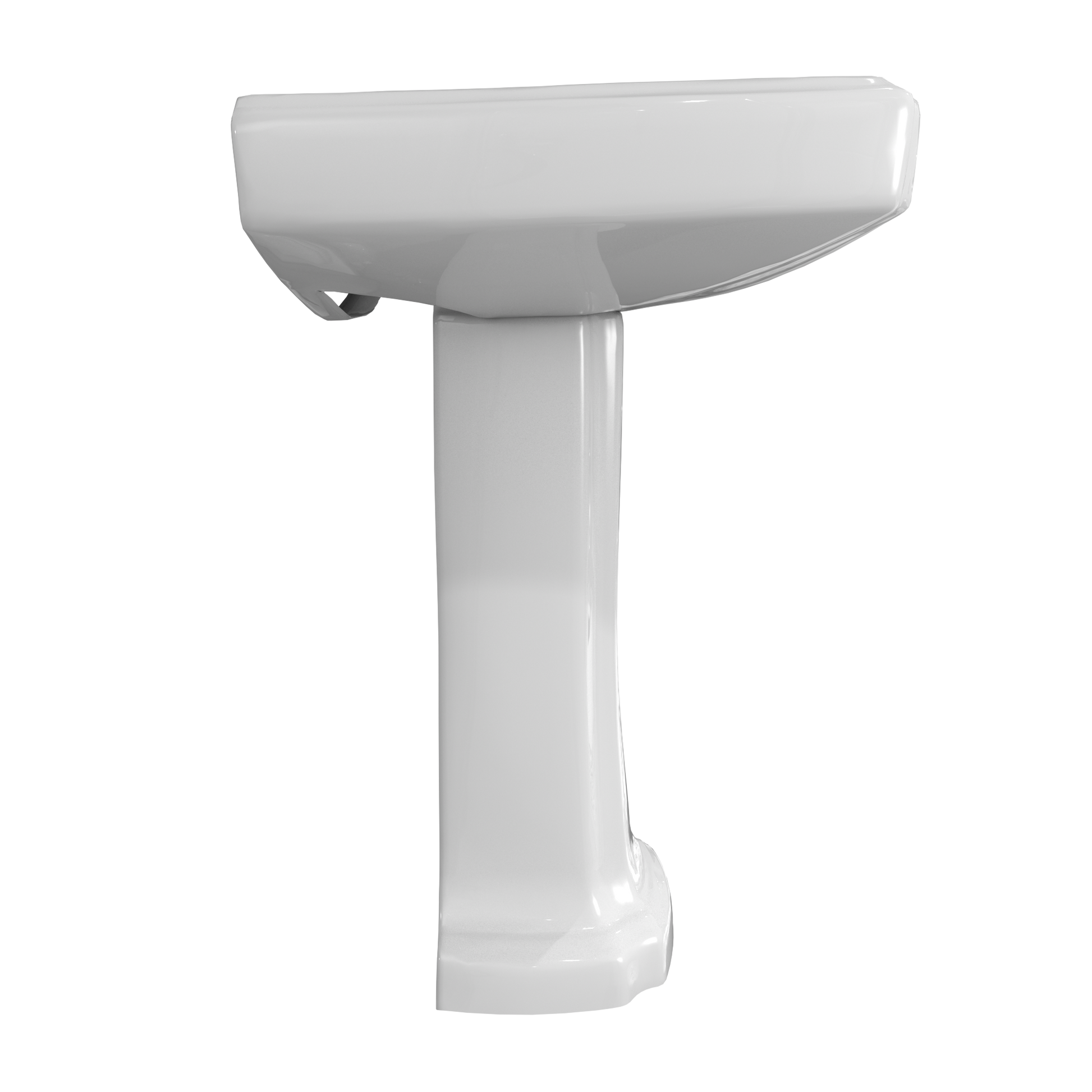 White ceramic pedestal sink with rectangular basin and cylindrical support column.