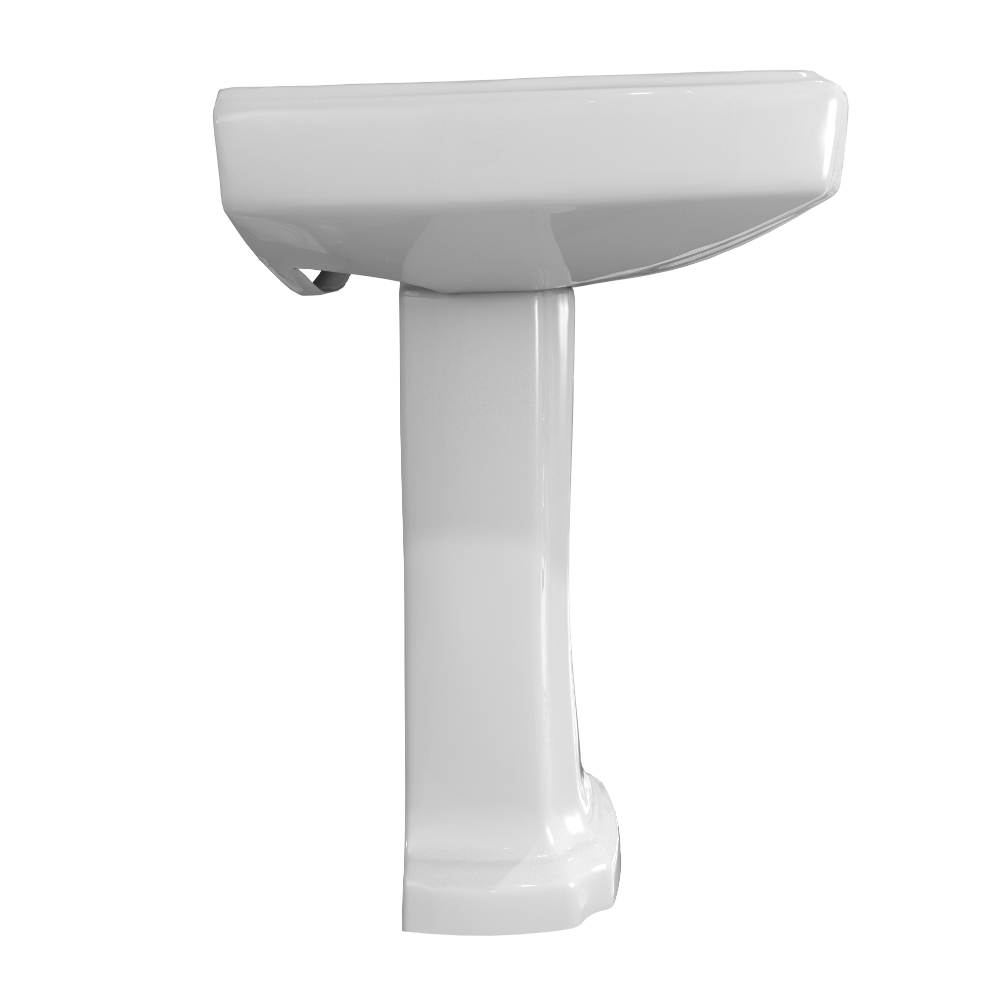 White ceramic pedestal sink with rectangular basin and cylindrical support column.