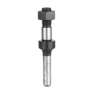Metal slotting cutter arbor with hex nut and threaded shank for router mounting.