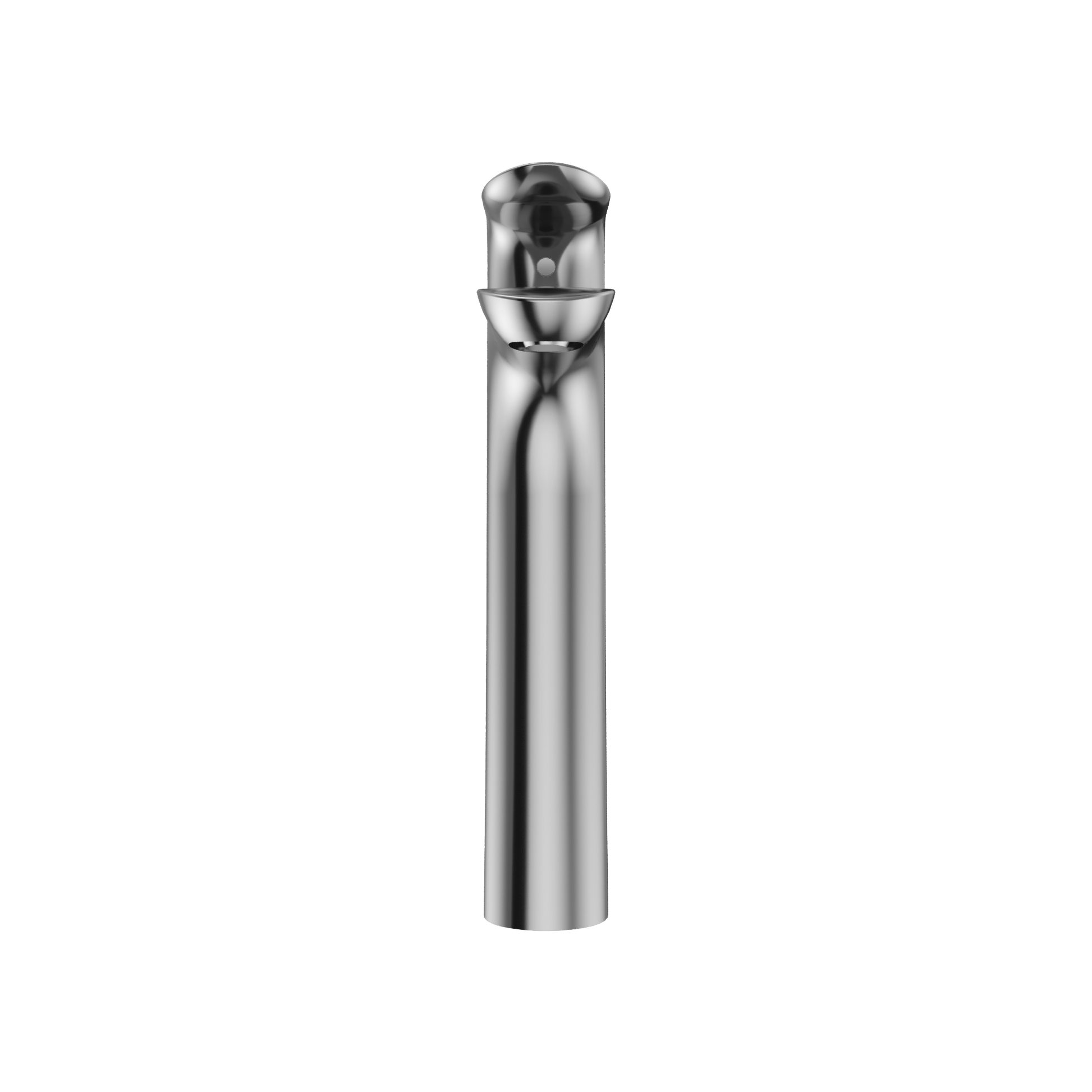 Polished chrome single handle vessel faucet with tall cylindrical spout and rounded dome aerator head.