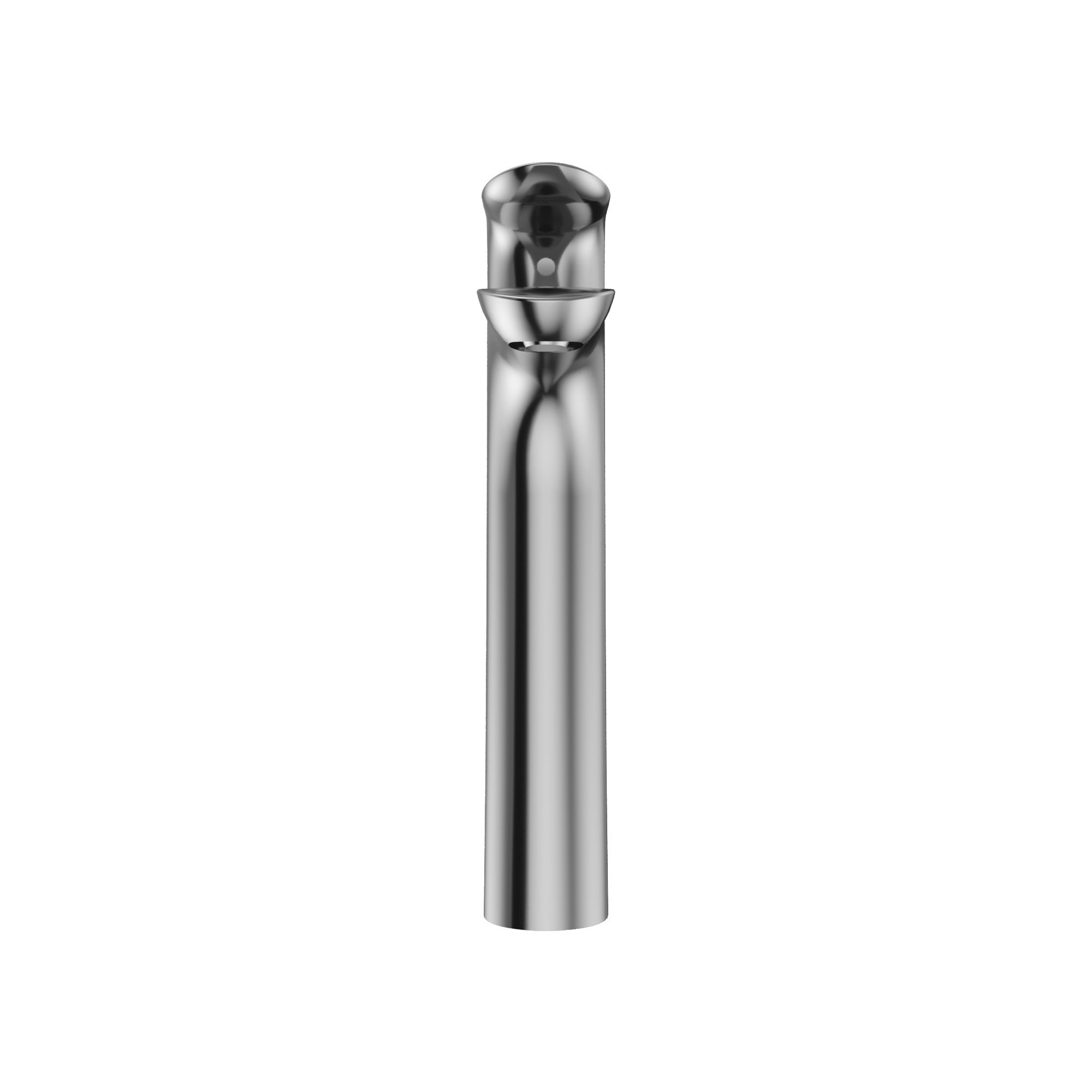 Polished chrome single handle vessel faucet with tall cylindrical spout and rounded dome aerator head.