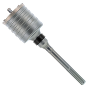 SDS-Max carbide tipped core bit with cylindrical metal body and ribbed cutting head.