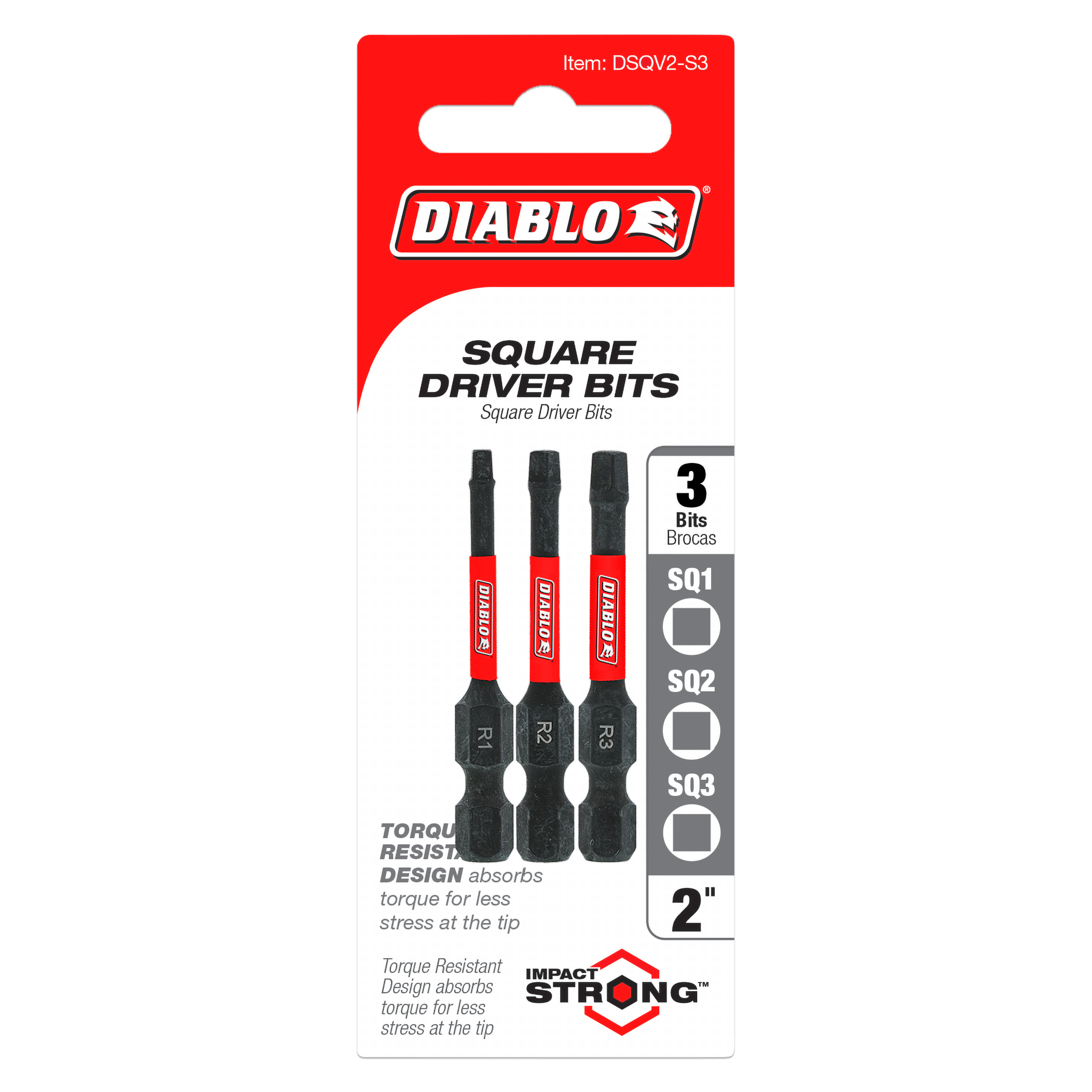 Diablo DSQV2-S3 2 in. Square Drive Bit Assorted Pack (3-Piece)