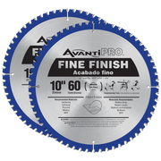 Two 10-inch circular saw blades with 60 teeth, blue rim, silver center, labeled AvantiPro Fine Finish.
