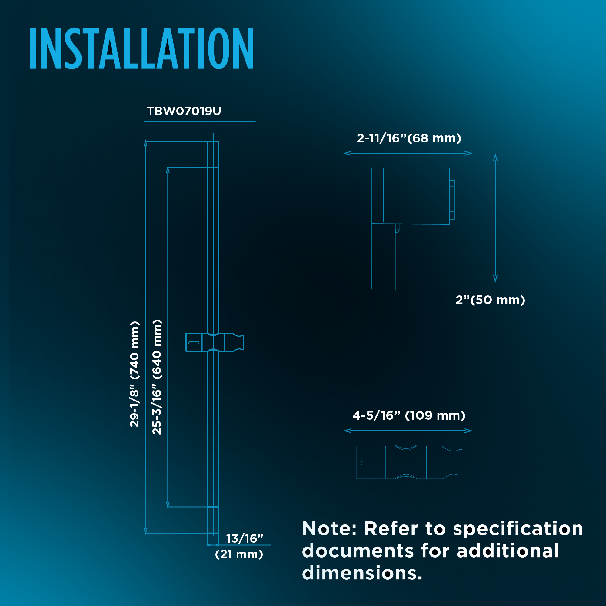 Toto G Series 30 Inch Slide Bar For Handshower, Square, Polished Nickel - TBW07019U#PN