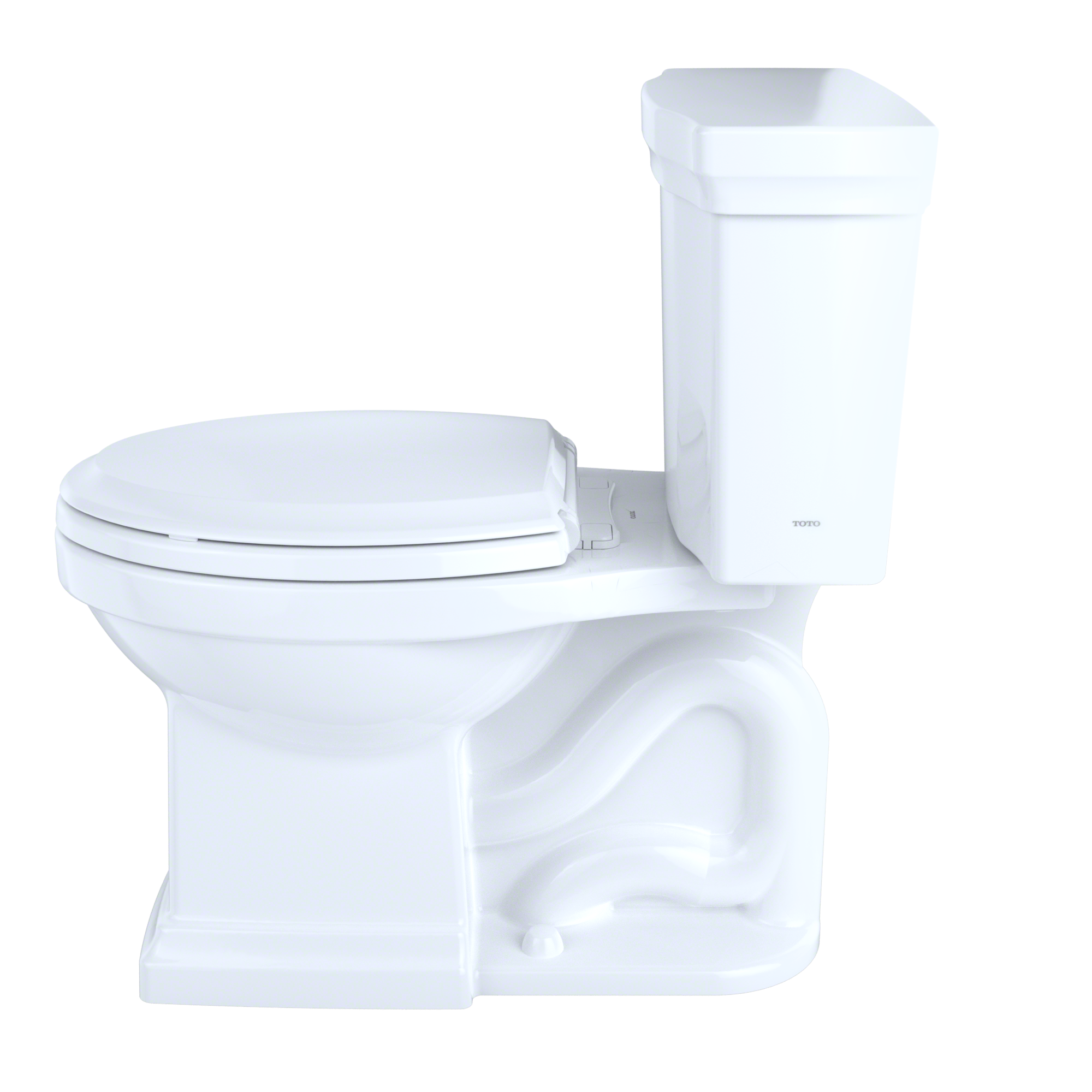 Toto Promenade II 1G Two Piece Elongated Universal Height Toilet with CEFIONTECT and Right Hand Lever 1.0 GPF Less Seat in Cotton White