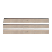 Three rectangular high speed steel planer and jointer knives with Freud branding, arranged horizontally.