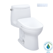 Toto UltraMax II 1G One Piece Elongated Universal Height Toilet with CEFIONTECT 1.0 GPF with Contemporary Washlet+ Auto Flush S7 Bidet Seat in Cotton White