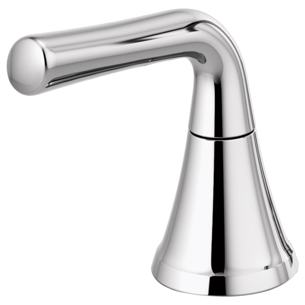 Chrome-finished faucet handle with cylindrical lever and conical base in polished metal.
