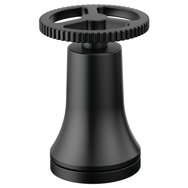 Matte black faucet handle kit with ribbed wheel-style top and bell-shaped cylindrical base.