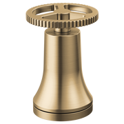 Champagne bronze faucet handle with textured knurled grip and conical base.