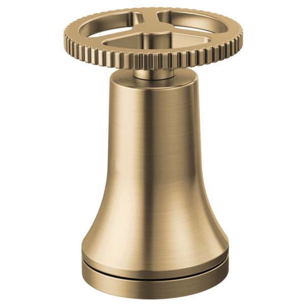 Champagne bronze faucet handle with textured knurled grip and conical base.