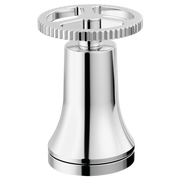 Chrome handle kit with grooved wheel-shaped top and tapered bell-shaped base for Delta Trinsic faucet.