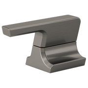 Black stainless steel bathroom faucet handle with lever design and curved base.