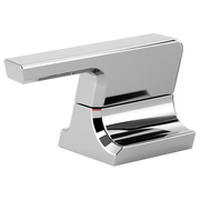 Chrome bathroom faucet handle with rectangular lever and curved base mount.