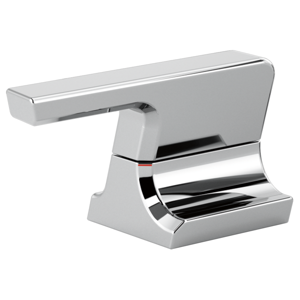 Chrome bathroom faucet handle with rectangular lever and curved base mount.