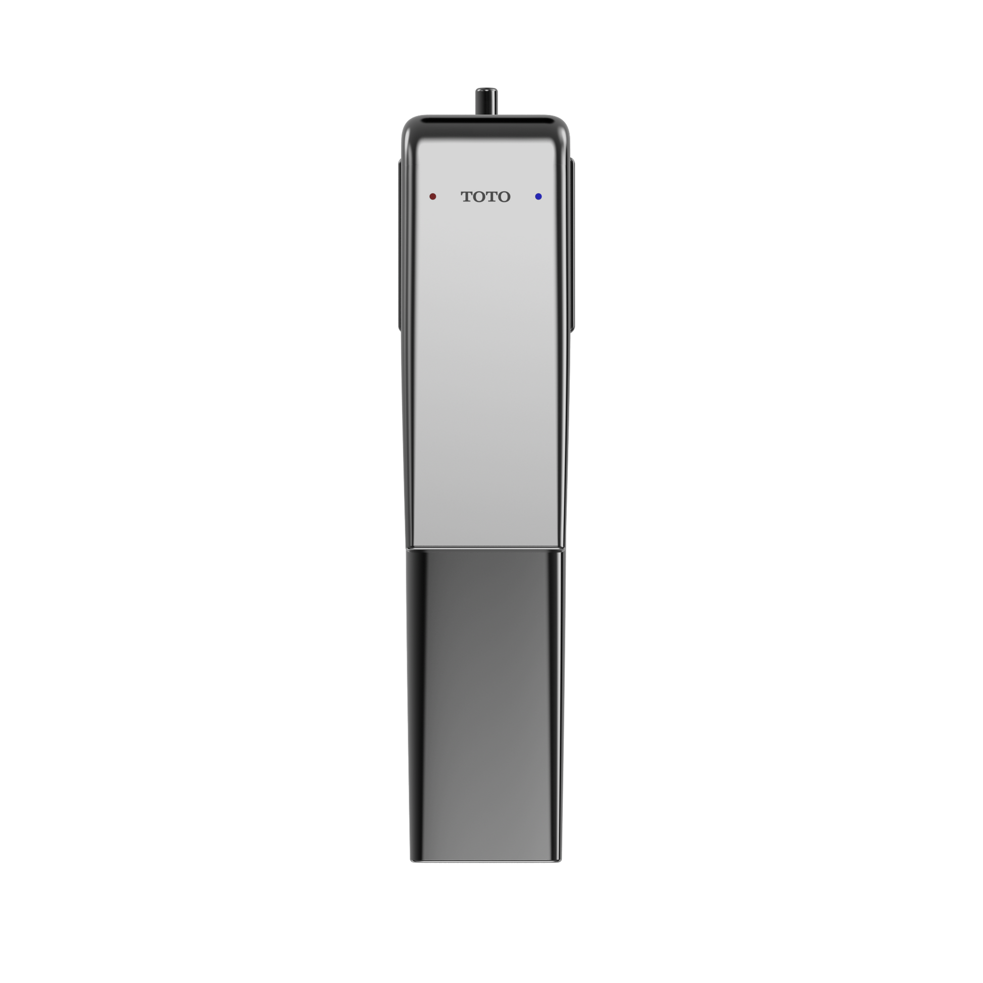 Polished chrome single-handle bathroom sink faucet with rectangular body and control panel featuring TOTO branding and indica