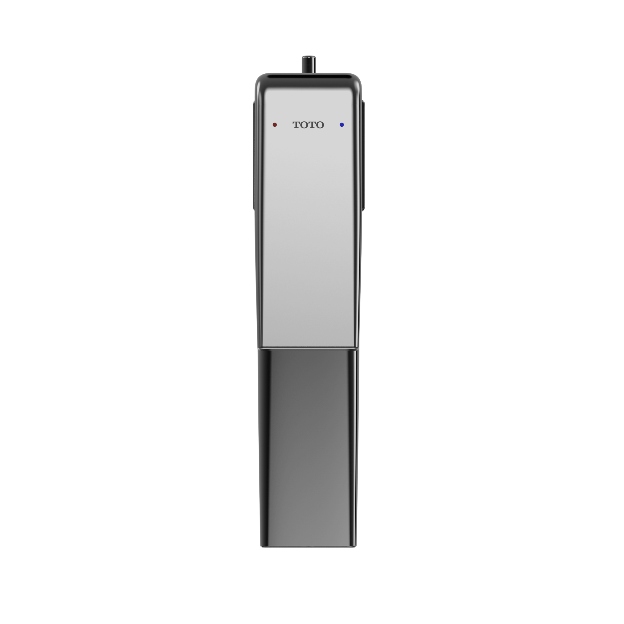 Polished chrome single-handle bathroom sink faucet with rectangular body and control panel featuring TOTO branding and indica