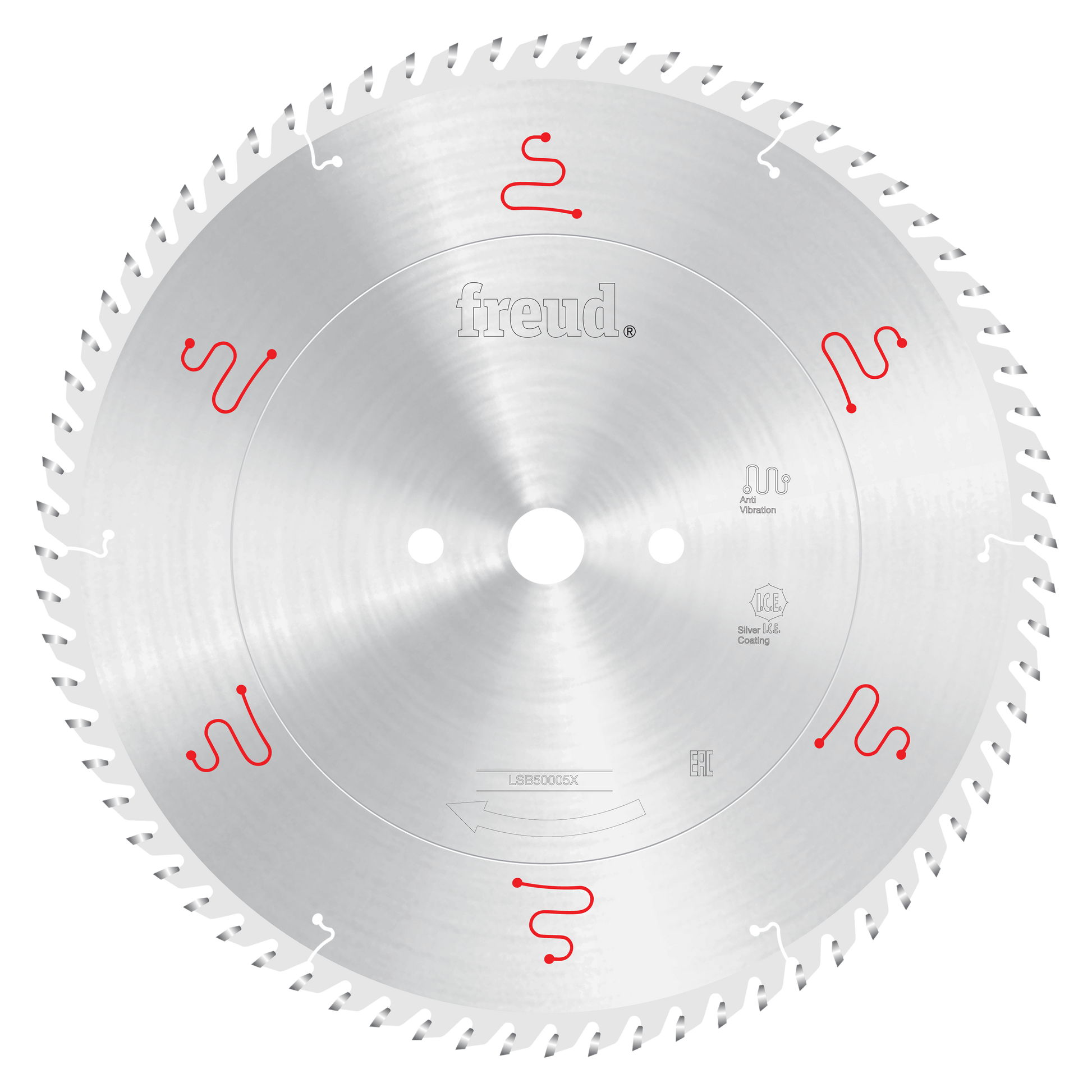 Freud 500mm circular saw blade with grey teeth and red markings for horizontal beam saw panel sizing.