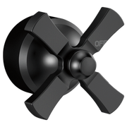Matte black tub filler handle with cross-shaped lever and circular mounting flange.