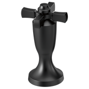 Matte black Roman tub filler with cross handles and pedestal base.