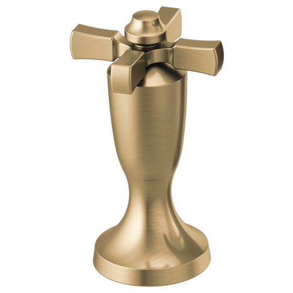 Champagne bronze Roman tub filler with cross handles and pedestal base.