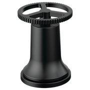 Matte black faucet handle kit with textured wheel grip and bell-shaped base mounting component.