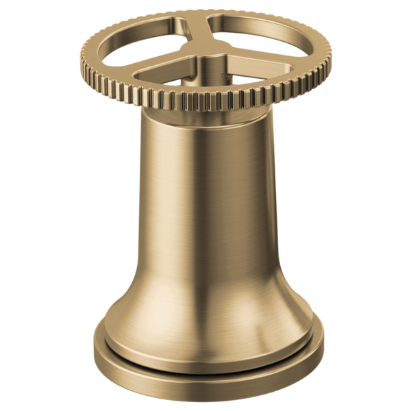 Champagne bronze faucet handle kit with ribbed wheel grip and bell-shaped base.