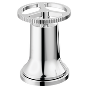 Chrome handle kit with bell-shaped base and ridged circular top piece for faucet assembly.
