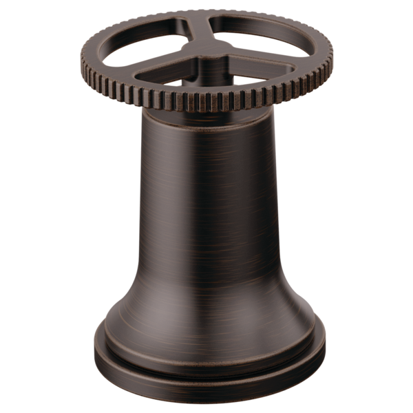 Venetian bronze faucet handle kit with gear-textured wheel grip and bell-shaped base.
