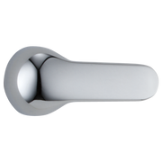 Chrome single lever handle with rounded cylindrical grip and circular escutcheon plate for tub and shower installation.