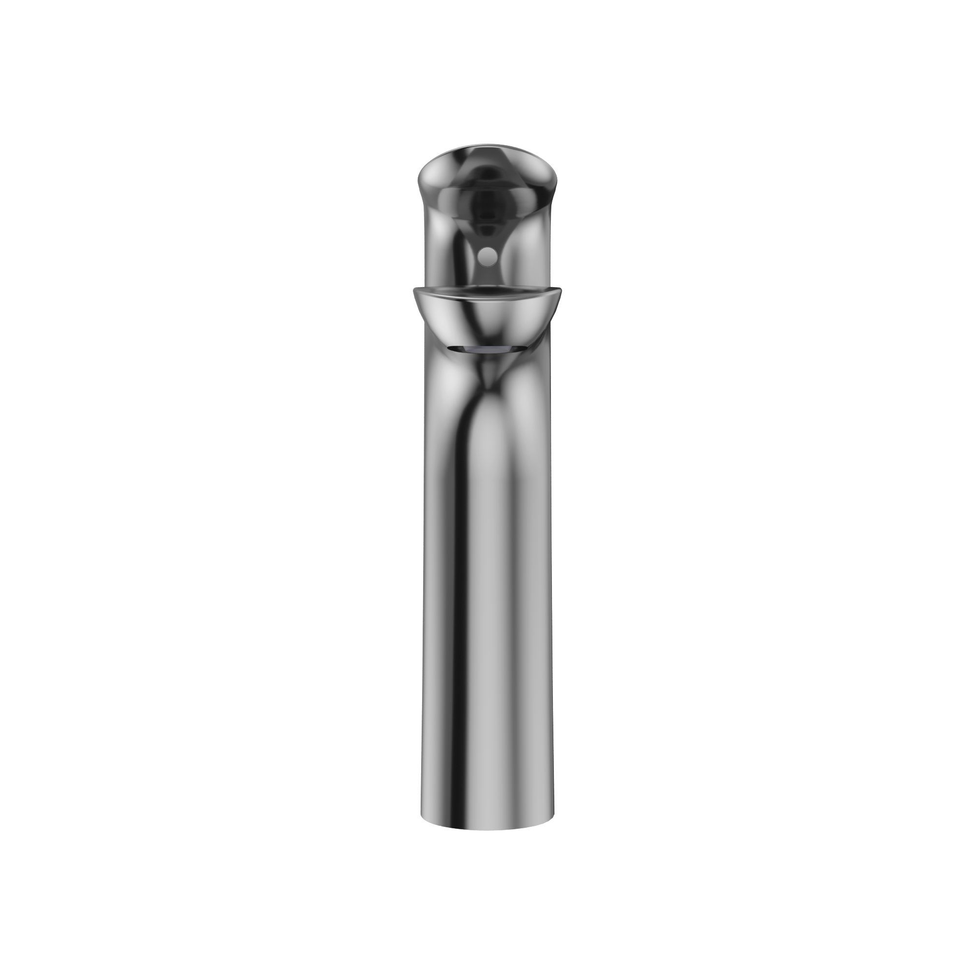 Polished chrome single-handle bathroom sink faucet with tall cylindrical spout and rounded basin-mounted design.