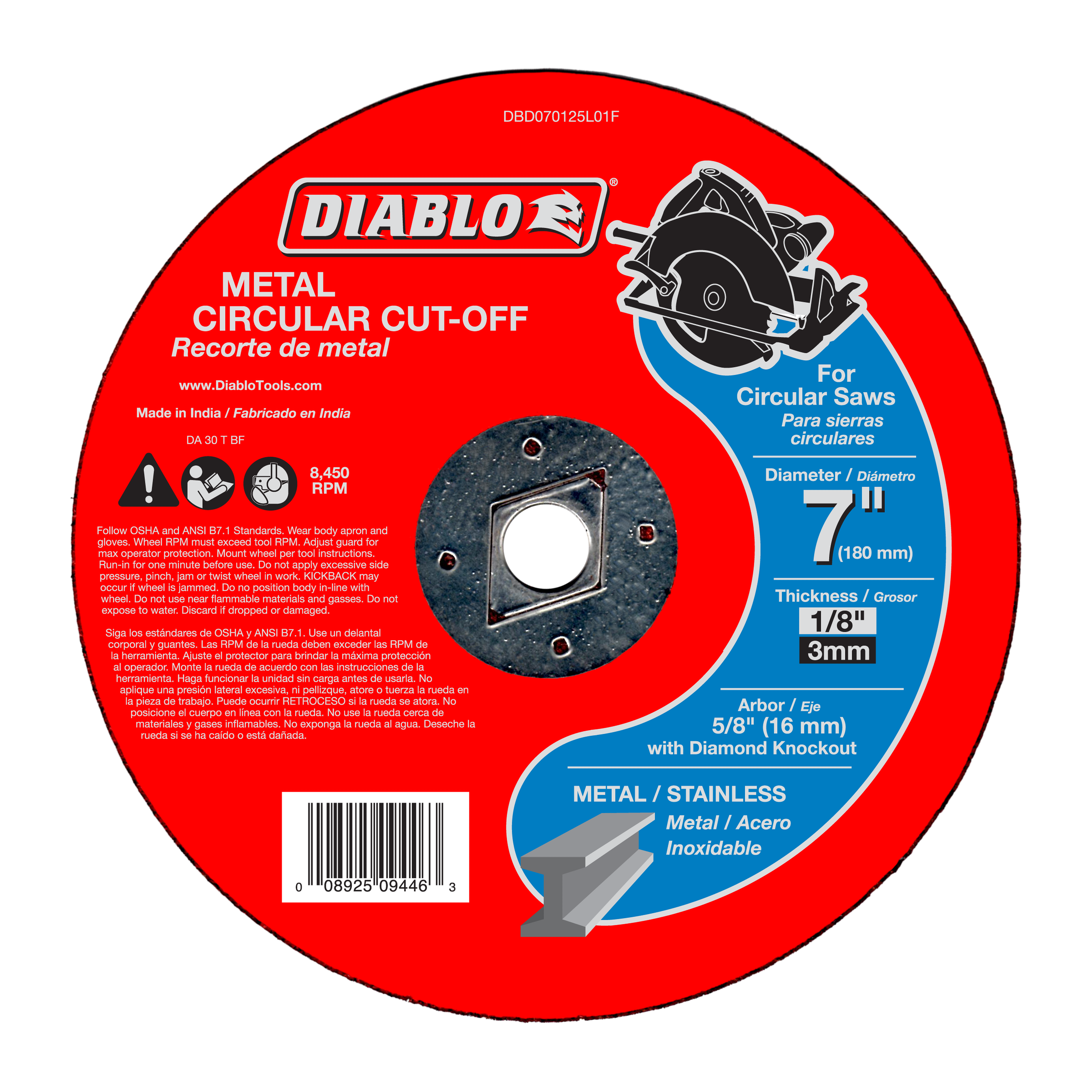 Diablo DBD070125L01F 7 in. Metal Circular Cut Off Disc