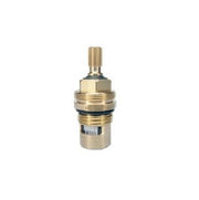 Brass cylindrical cartridge valve with vertical stem and black seal ring, 1/2" connection size.