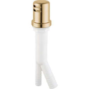 Brushed gold air gap dispenser with white plastic tube and dual outlet ports.