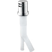 Hansgrohe air gap with chrome cap and white plastic tubing with two outlet ports.