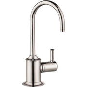 Polished nickel single-handle beverage faucet with curved spout and cylindrical body mounted on round base.