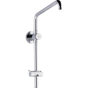 Chrome shower arm with wall-mounted control valve and hand shower bracket, no shower head included.