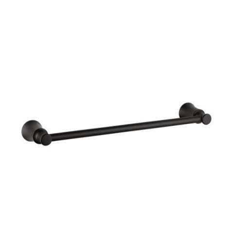 Matte black towel bar with circular wall-mounted brackets at each end.