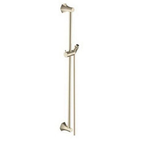 Polished nickel vertical wallbar with adjustable slider and mounting brackets, 24 inches long.
