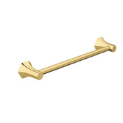 Brushed gold towel bar with geometric end brackets, 18 inches long.