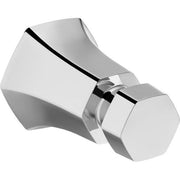 Chrome wall-mounted hook with angular geometric design and black accent stripe.