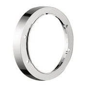 Chrome circular trim ring with mounting holes for thermostatic valve extension.