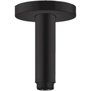Matte black ceiling mount extension pipe with circular flange and threaded connector.