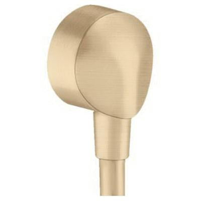 Brushed bronze circular wall outlet with cylindrical spout and rounded cap design.