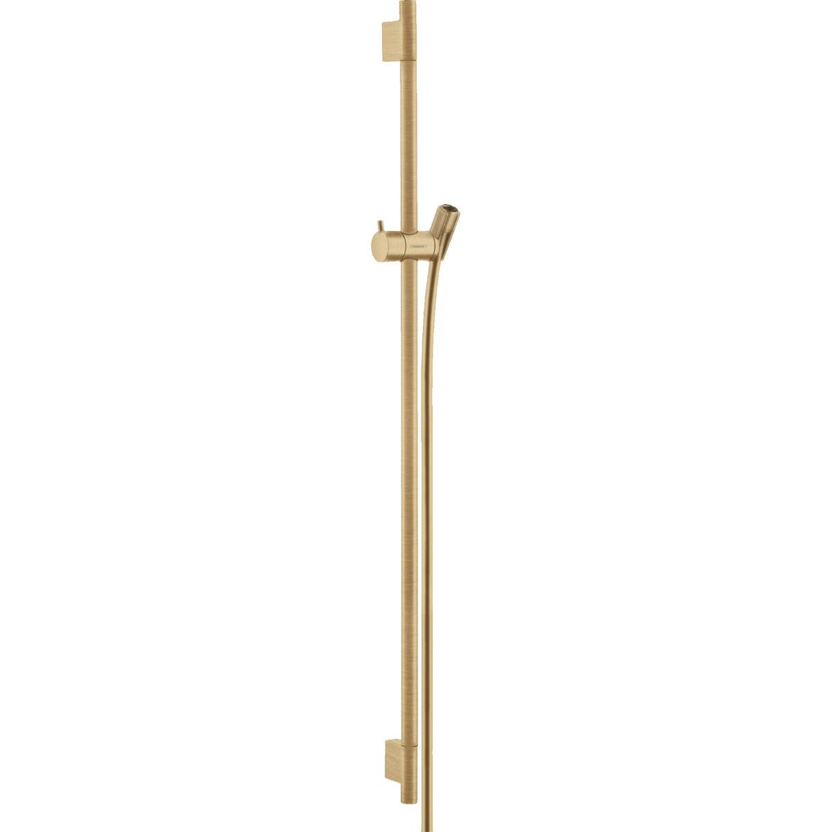 Brushed bronze vertical shower rail bar with sliding handshower holder and wall mounting brackets.