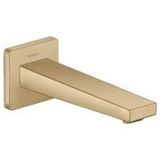 Brushed bronze tub spout with square wall mount and angled rectangular spout.