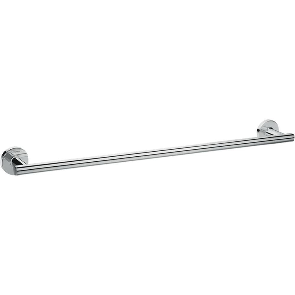 Chrome towel bar with circular wall mounts on each end, approximately 24 inches long.