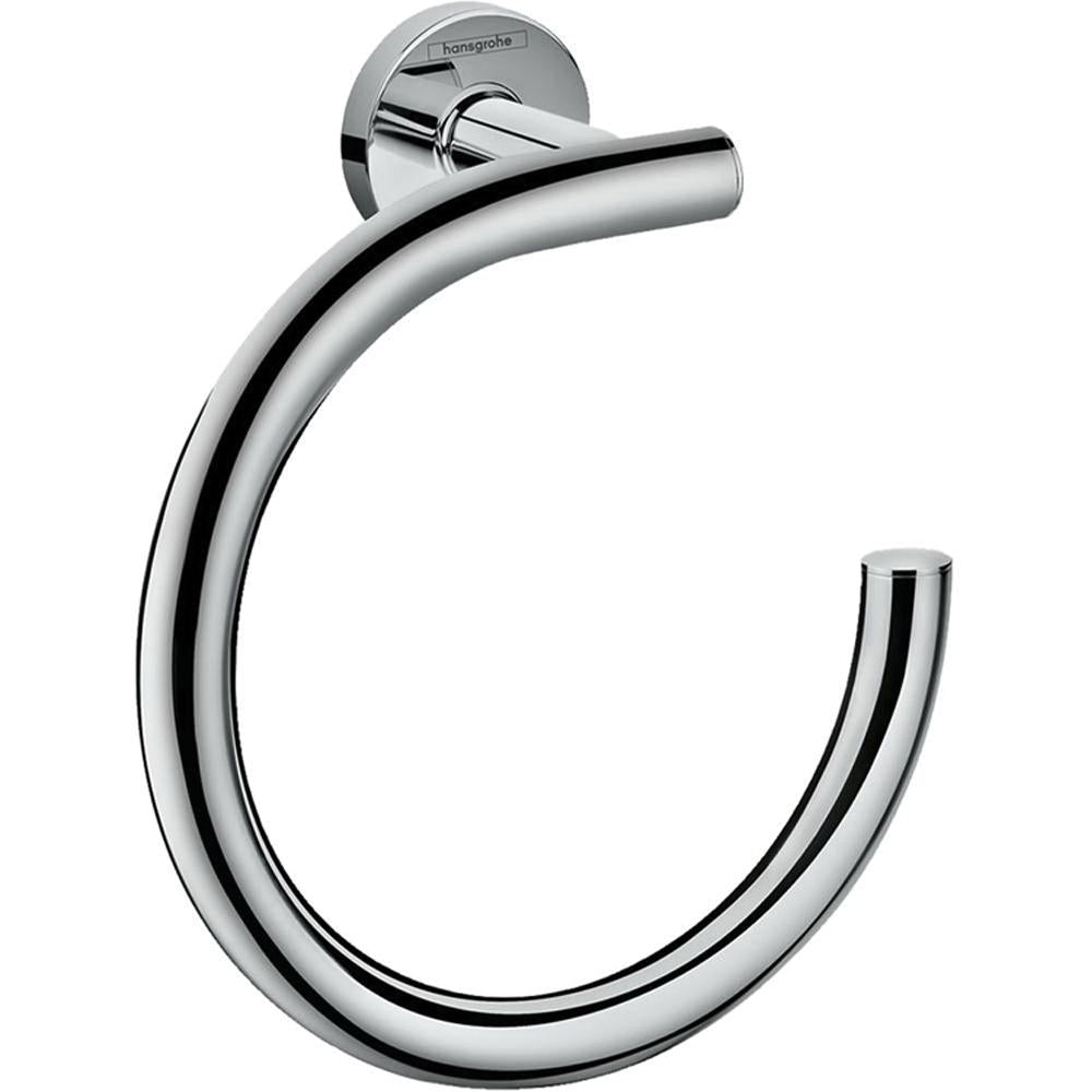 Chrome towel ring with circular open design and wall-mounted round base.